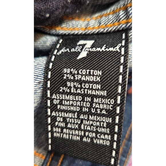 7 For All Mankind Women's Medium Wash Shadow Pocket Denim Jacket Classic Trucker - Picture 12 of 12